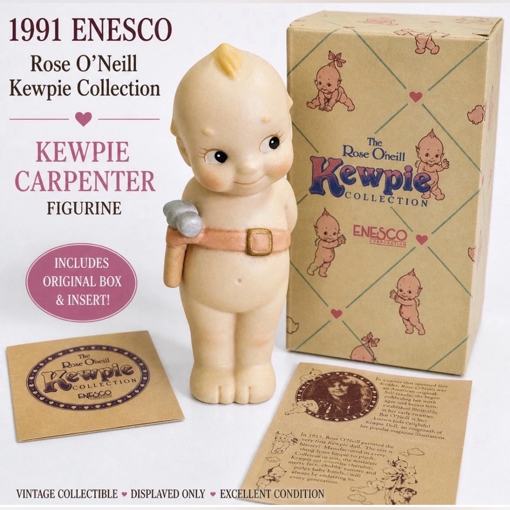 Vintage 1991 Enesco Kewpie Carpenter Figurine Rose O’Neill Original Box/Insert